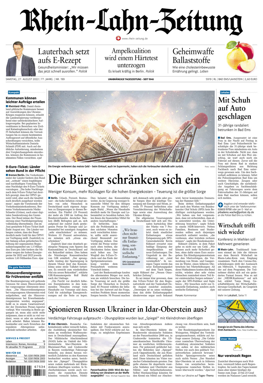 Rhein-Lahn-Zeitung vom Samstag, 27.08.2022