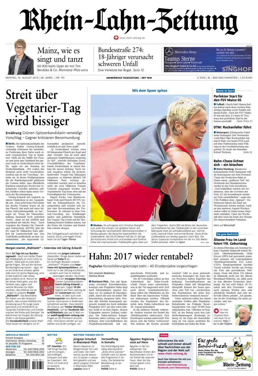 Rhein-Lahn-Zeitung vom Montag, 19.08.2013