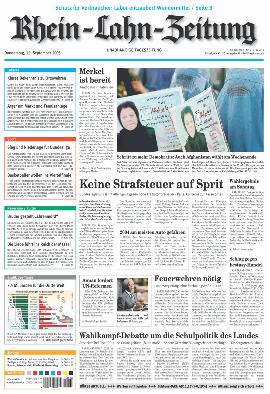 Rhein-Lahn-Zeitung vom Donnerstag, 15.09.2005