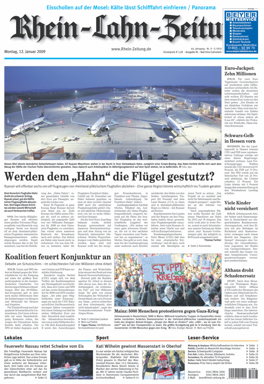Rhein-Lahn-Zeitung vom Montag, 12.01.2009