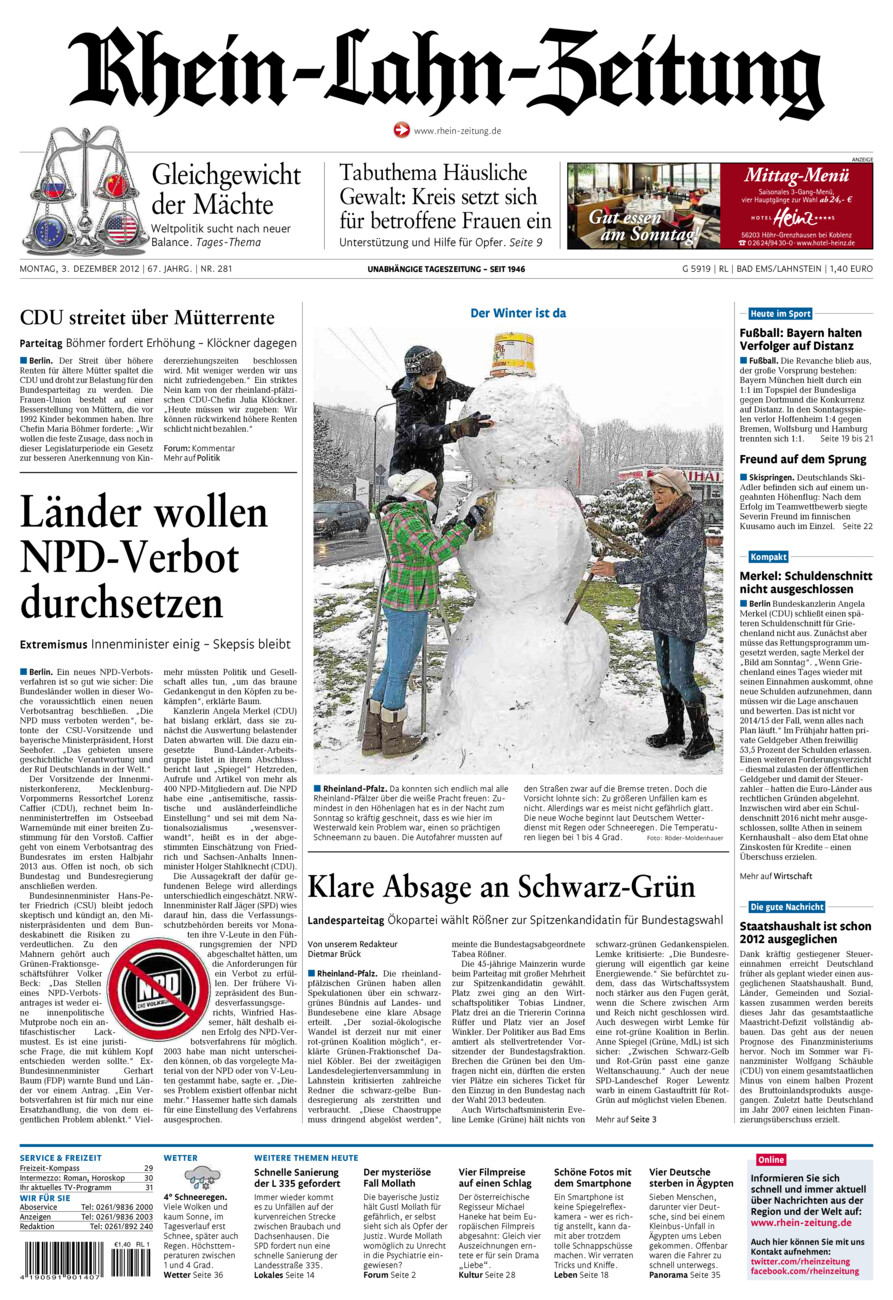 Rhein-Lahn-Zeitung vom Montag, 03.12.2012