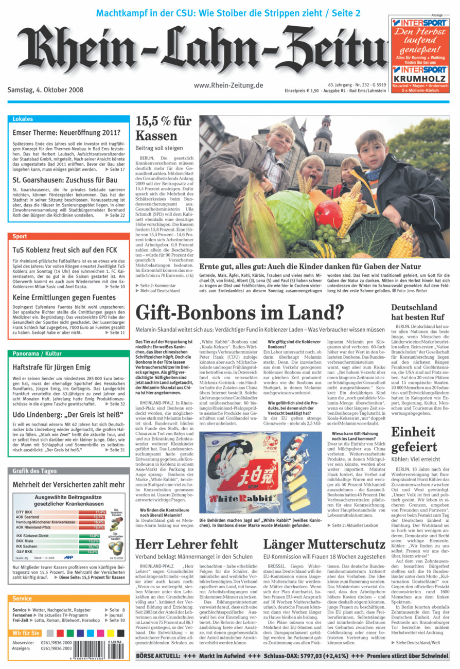 Rhein-Lahn-Zeitung vom Samstag, 04.10.2008