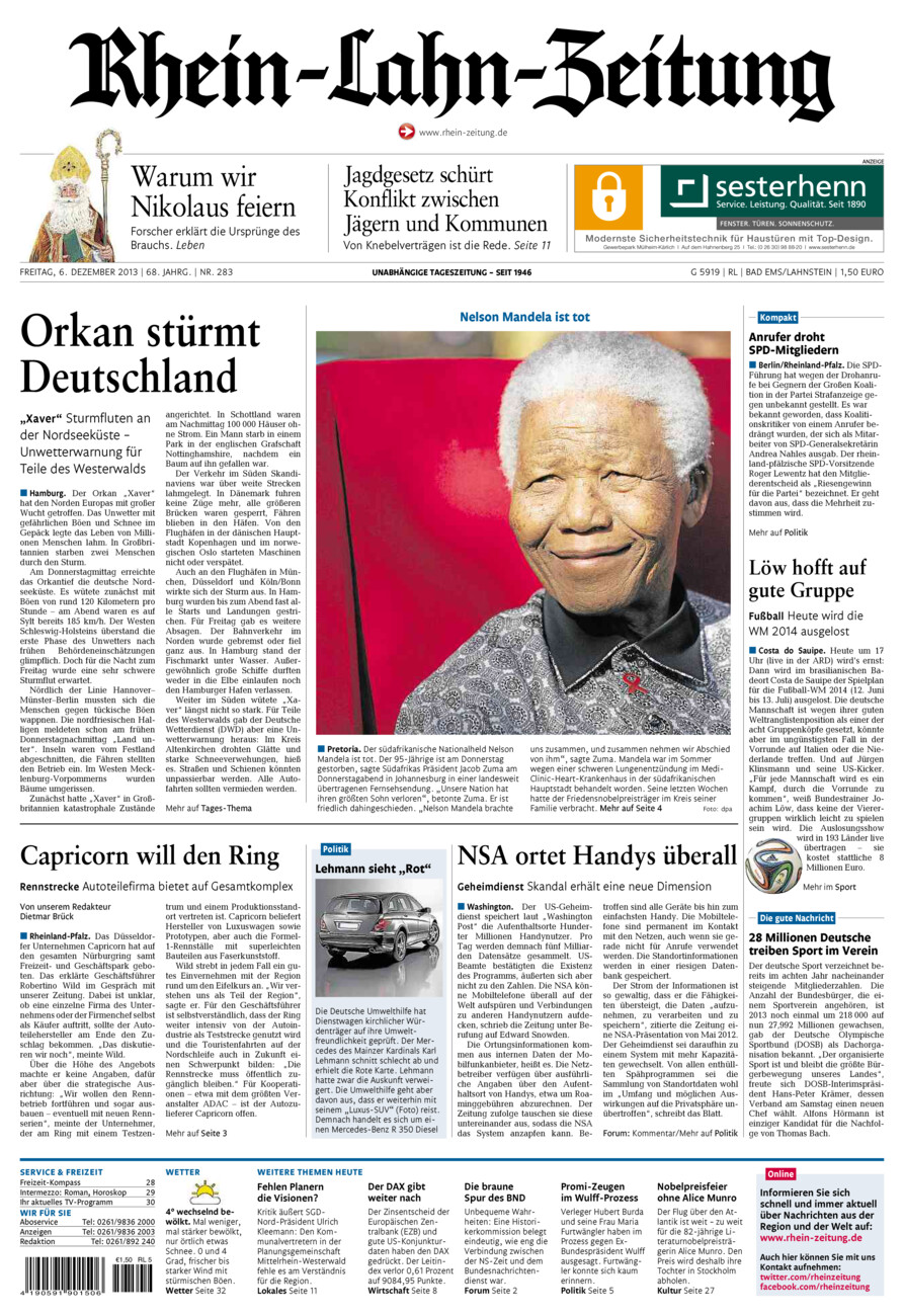 Rhein-Lahn-Zeitung vom Freitag, 06.12.2013