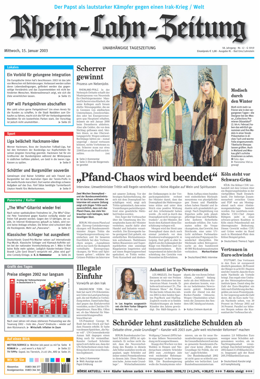 Rhein-Lahn-Zeitung vom Mittwoch, 15.01.2003
