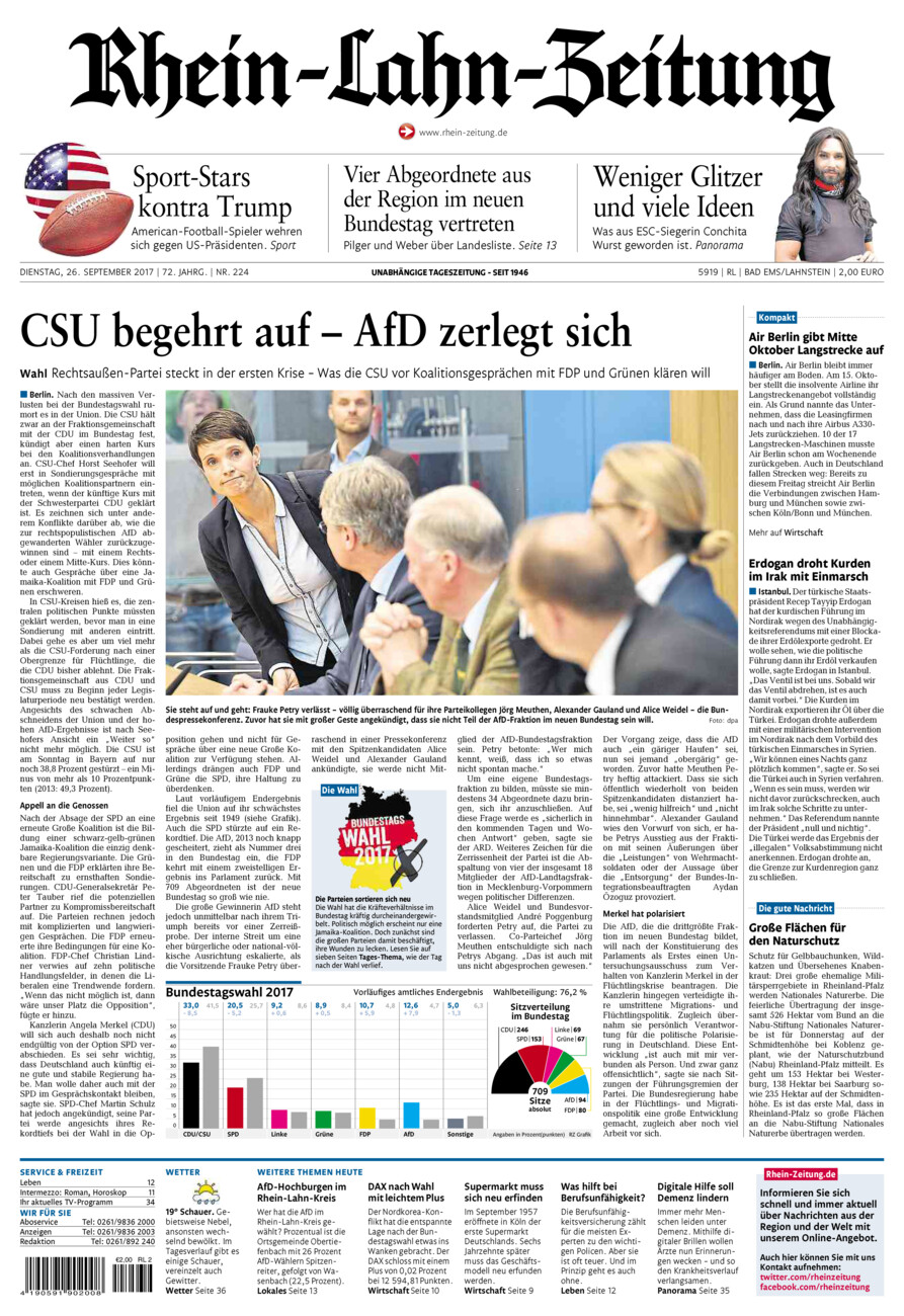 Rhein-Lahn-Zeitung vom Dienstag, 26.09.2017