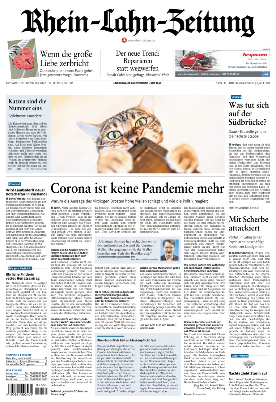 Rhein-Lahn-Zeitung vom Mittwoch, 28.12.2022
