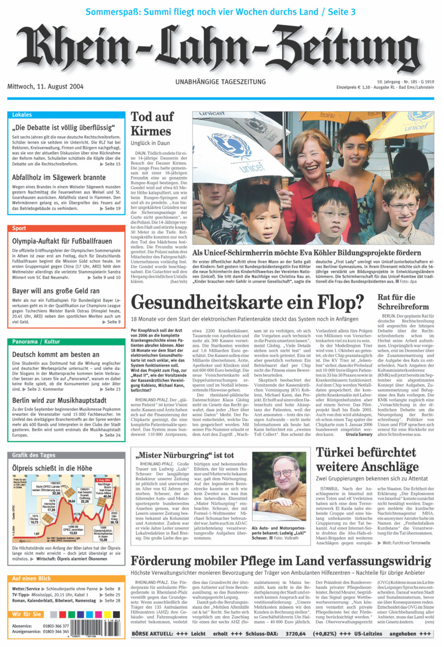 Rhein-Lahn-Zeitung vom Mittwoch, 11.08.2004