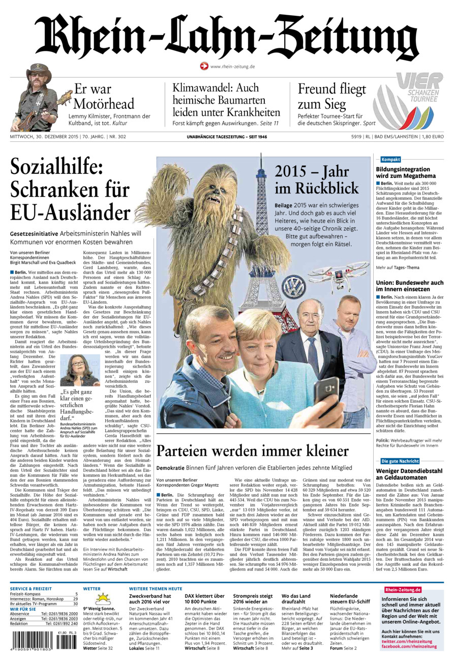 Rhein-Lahn-Zeitung vom Mittwoch, 30.12.2015