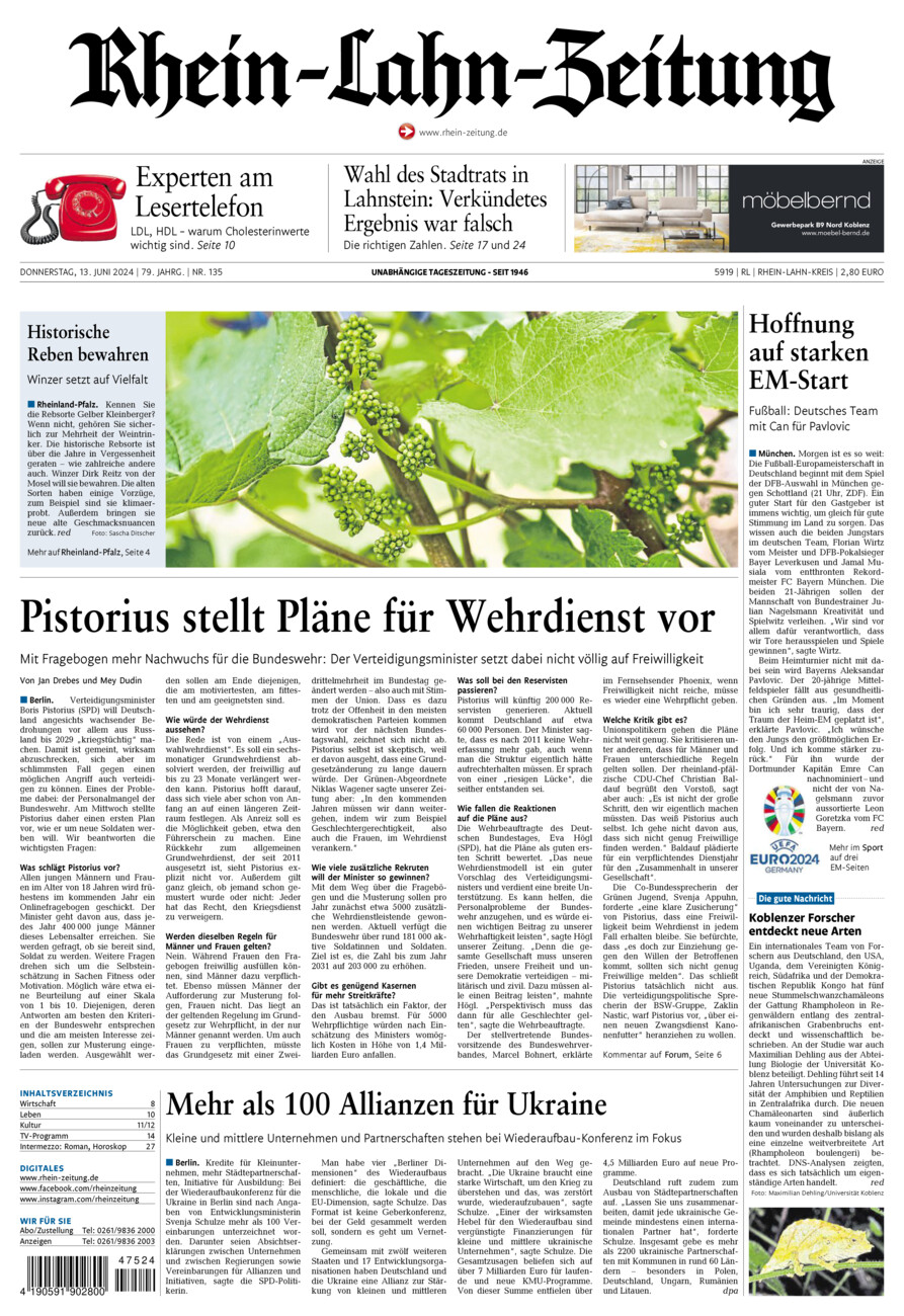 Rhein-Lahn-Zeitung vom Donnerstag, 13.06.2024