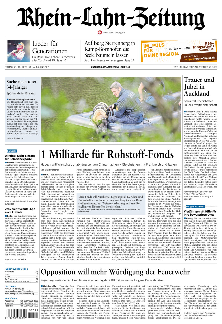 Rhein-Lahn-Zeitung vom Freitag, 21.07.2023