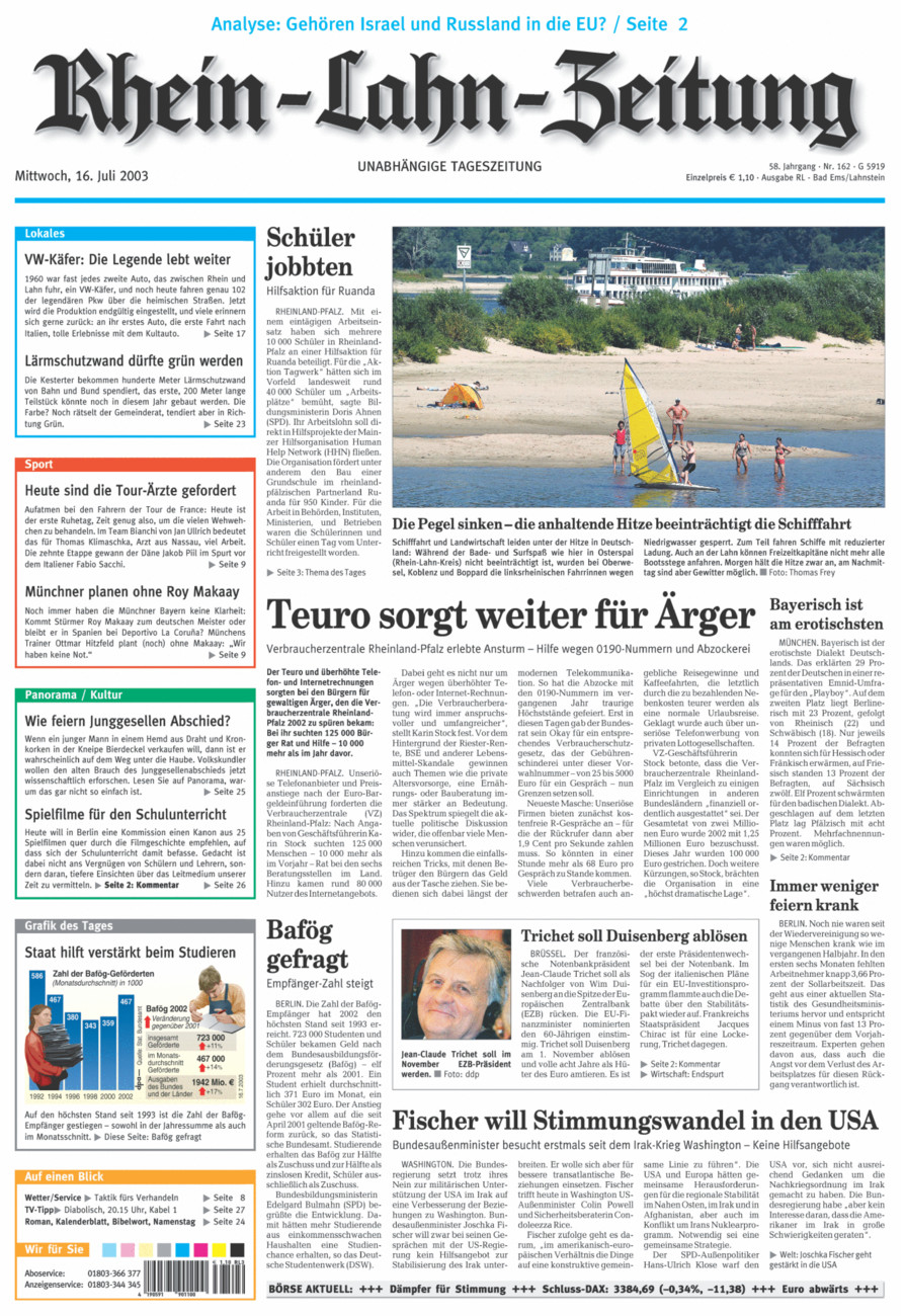 Rhein-Lahn-Zeitung vom Mittwoch, 16.07.2003