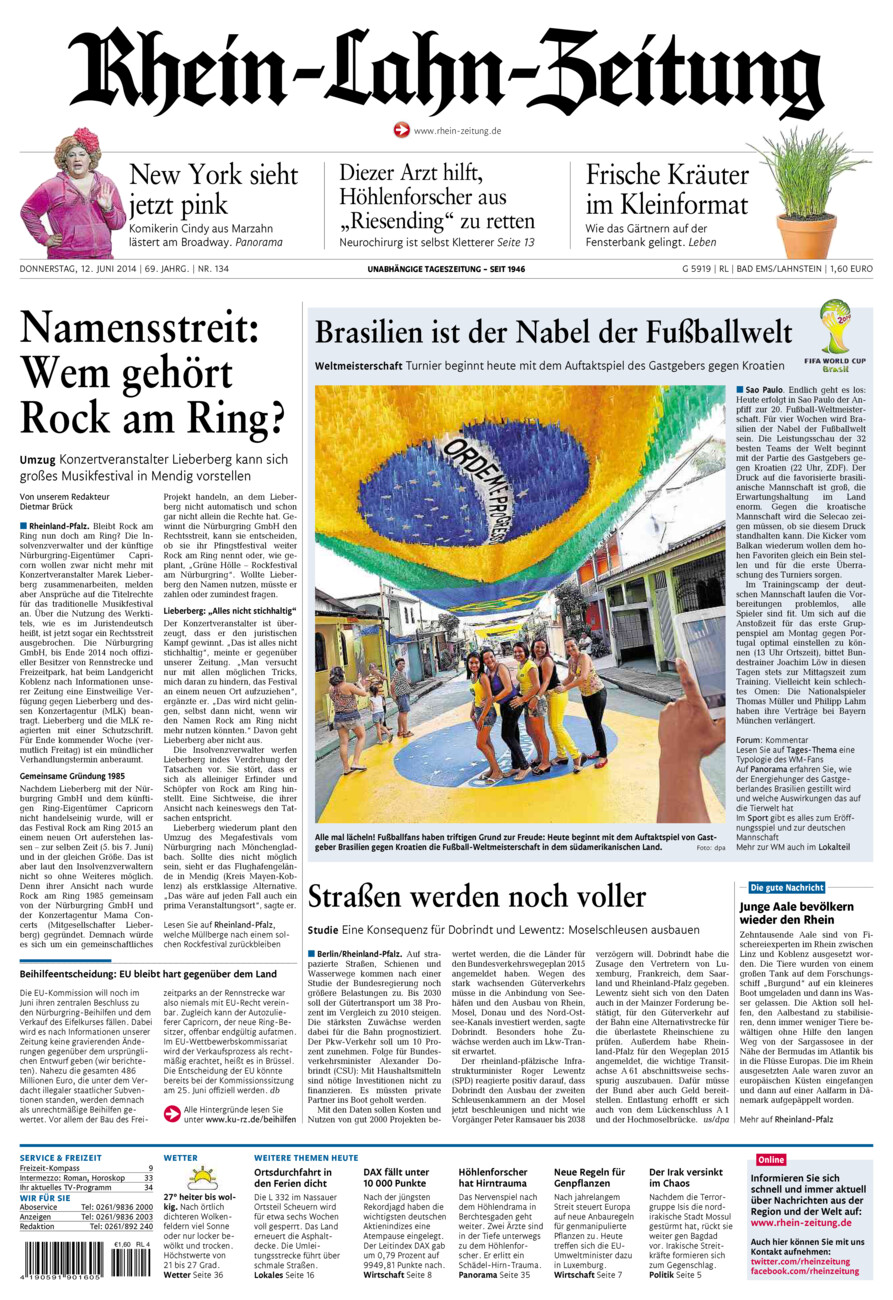Rhein-Lahn-Zeitung vom Donnerstag, 12.06.2014