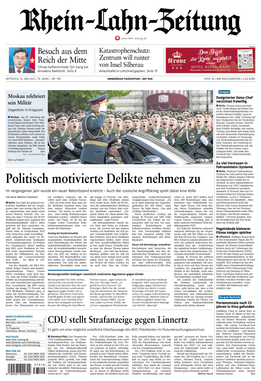 Rhein-Lahn-Zeitung vom Mittwoch, 10.05.2023