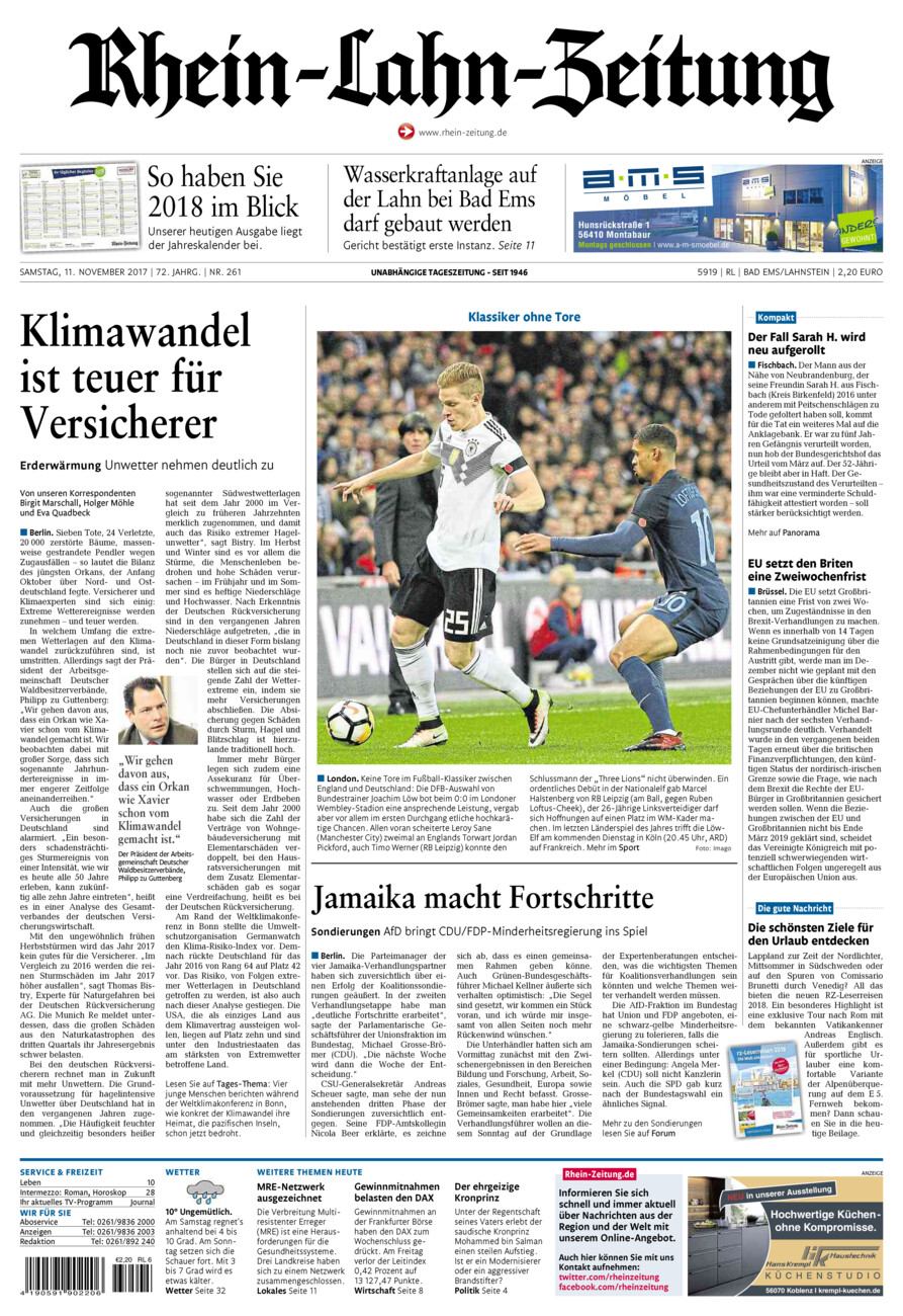 Rhein-Lahn-Zeitung vom Samstag, 11.11.2017