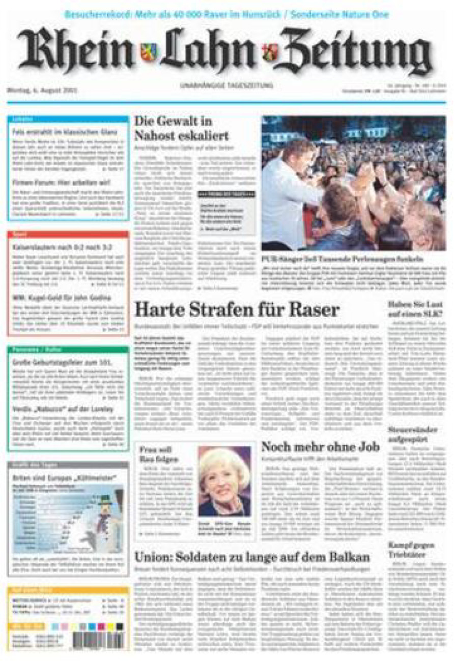 Rhein-Lahn-Zeitung vom Montag, 06.08.2001