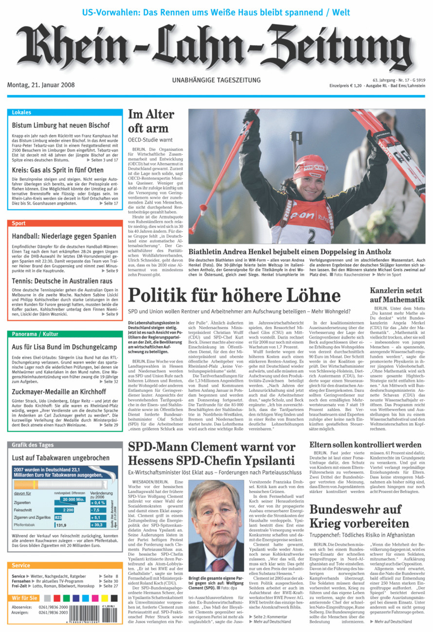 Rhein-Lahn-Zeitung vom Montag, 21.01.2008
