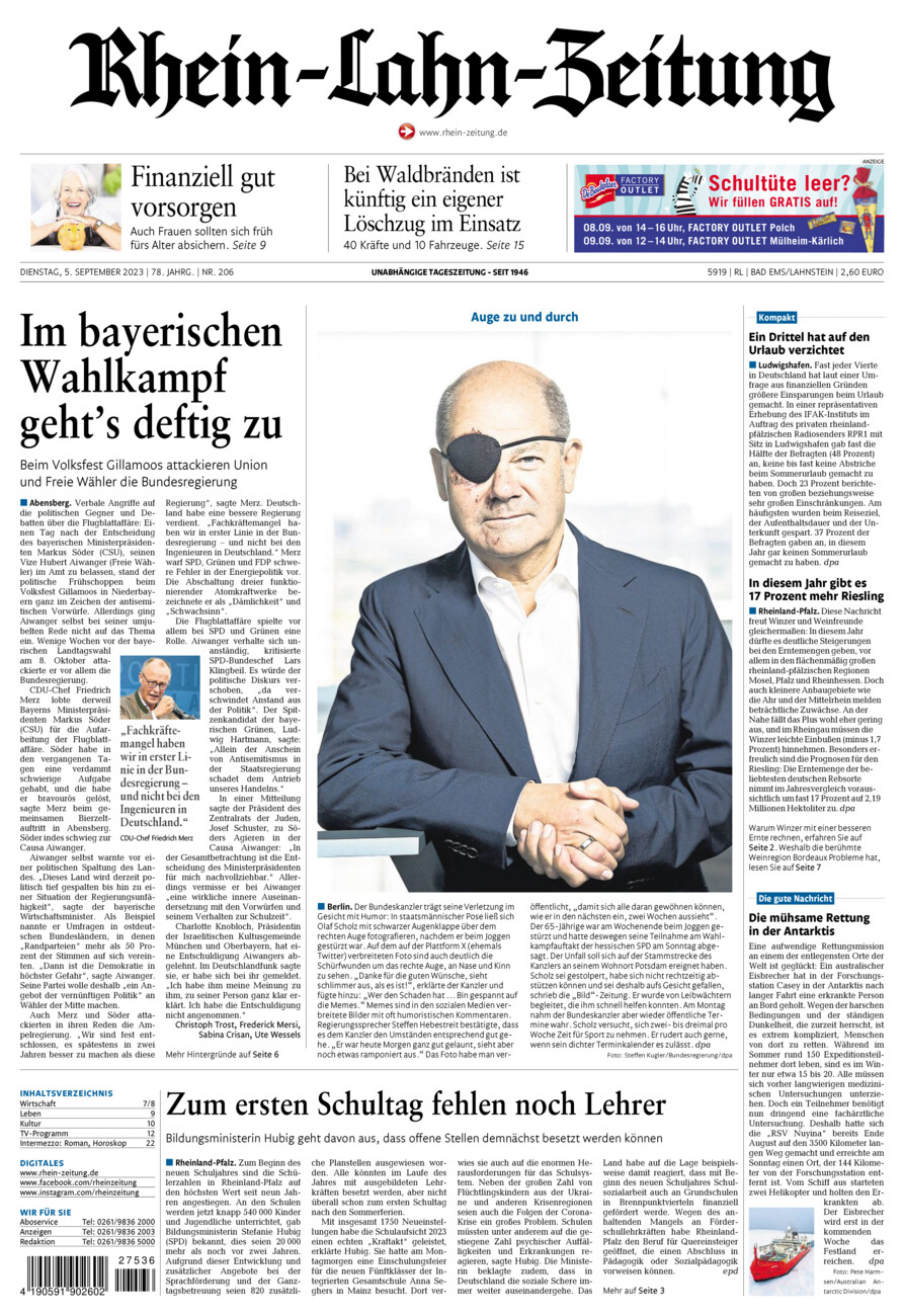 Rhein-Lahn-Zeitung vom Dienstag, 05.09.2023