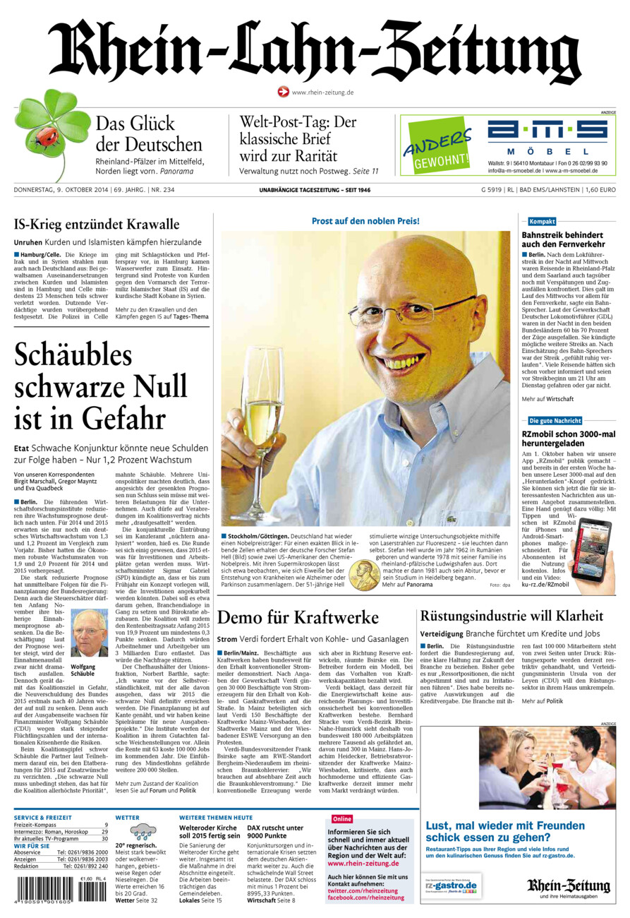 Rhein-Lahn-Zeitung vom Donnerstag, 09.10.2014