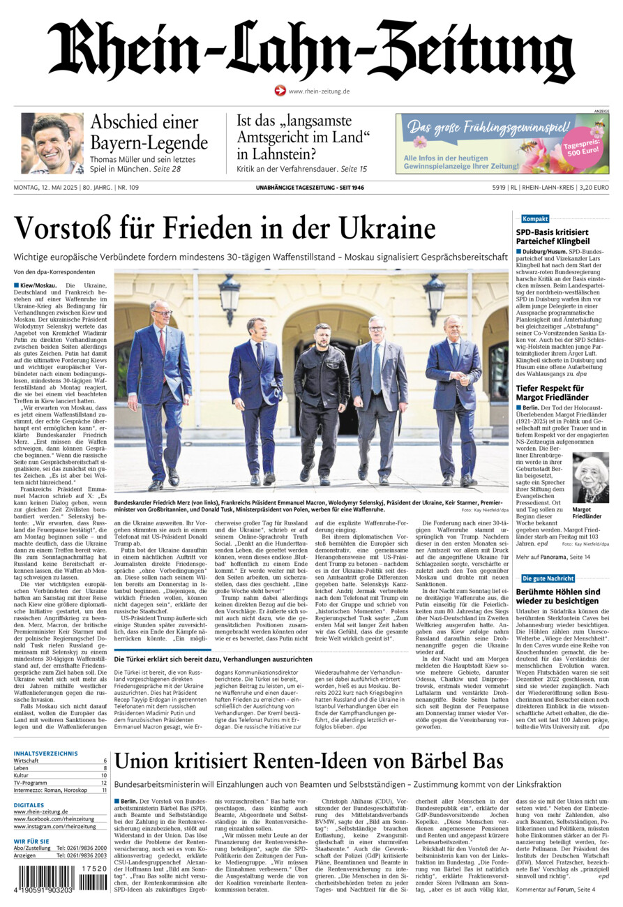 Rhein-Lahn-Zeitung vom Montag, 12.05.2025