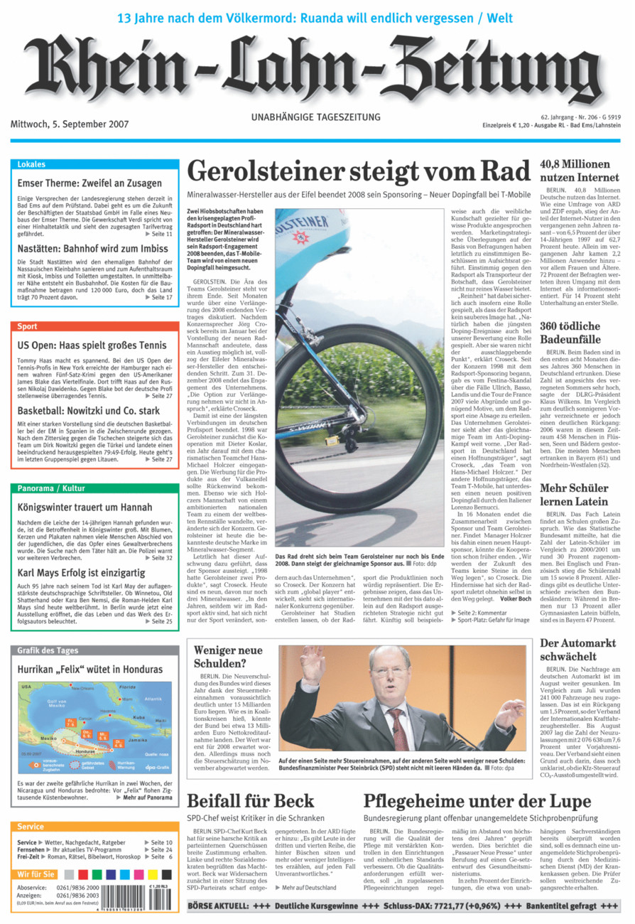 Rhein-Lahn-Zeitung vom Mittwoch, 05.09.2007