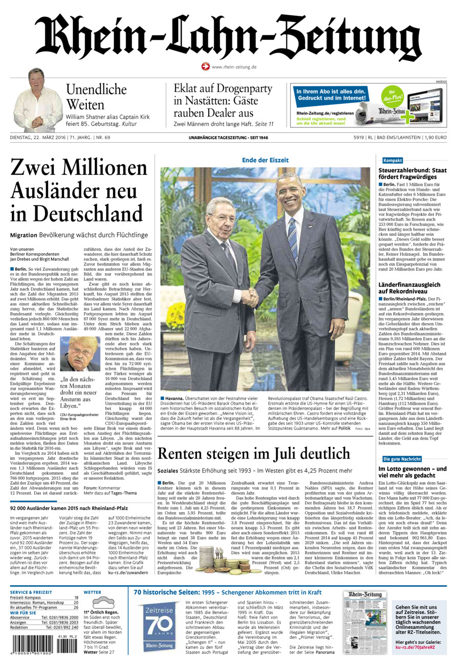 Rhein-Lahn-Zeitung vom Dienstag, 22.03.2016