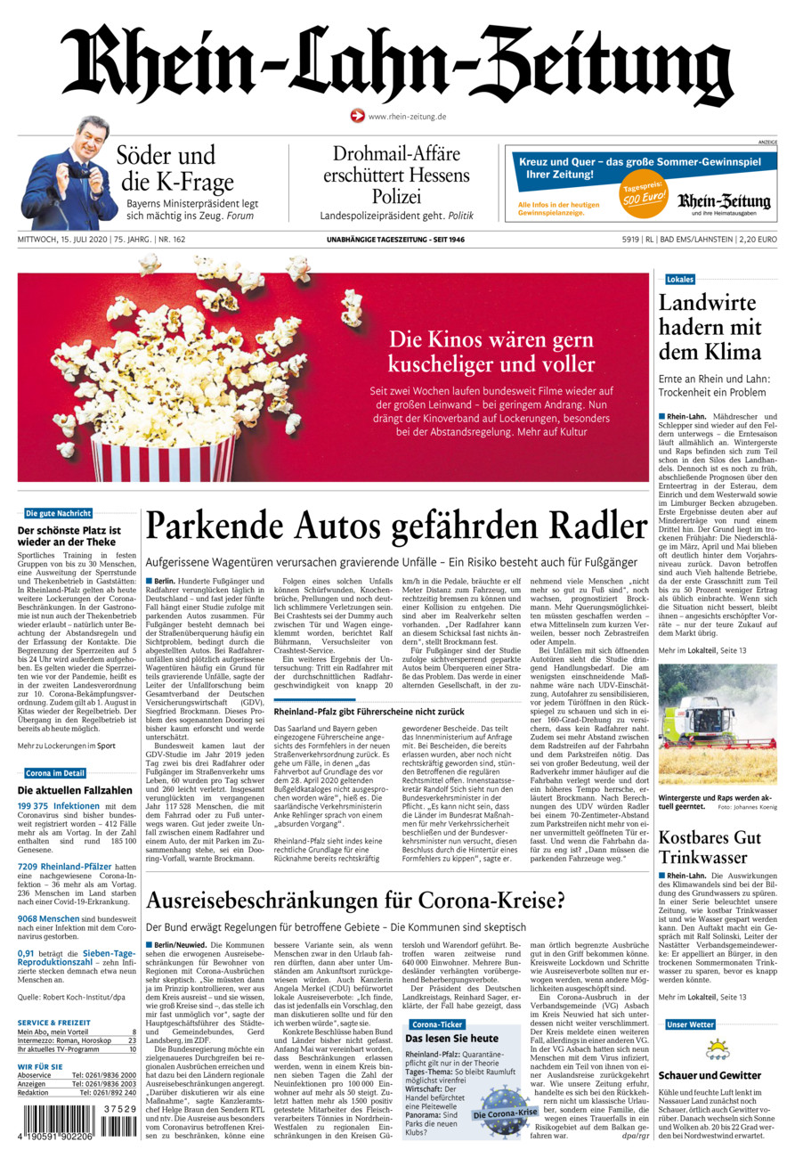 Rhein-Lahn-Zeitung vom Mittwoch, 15.07.2020