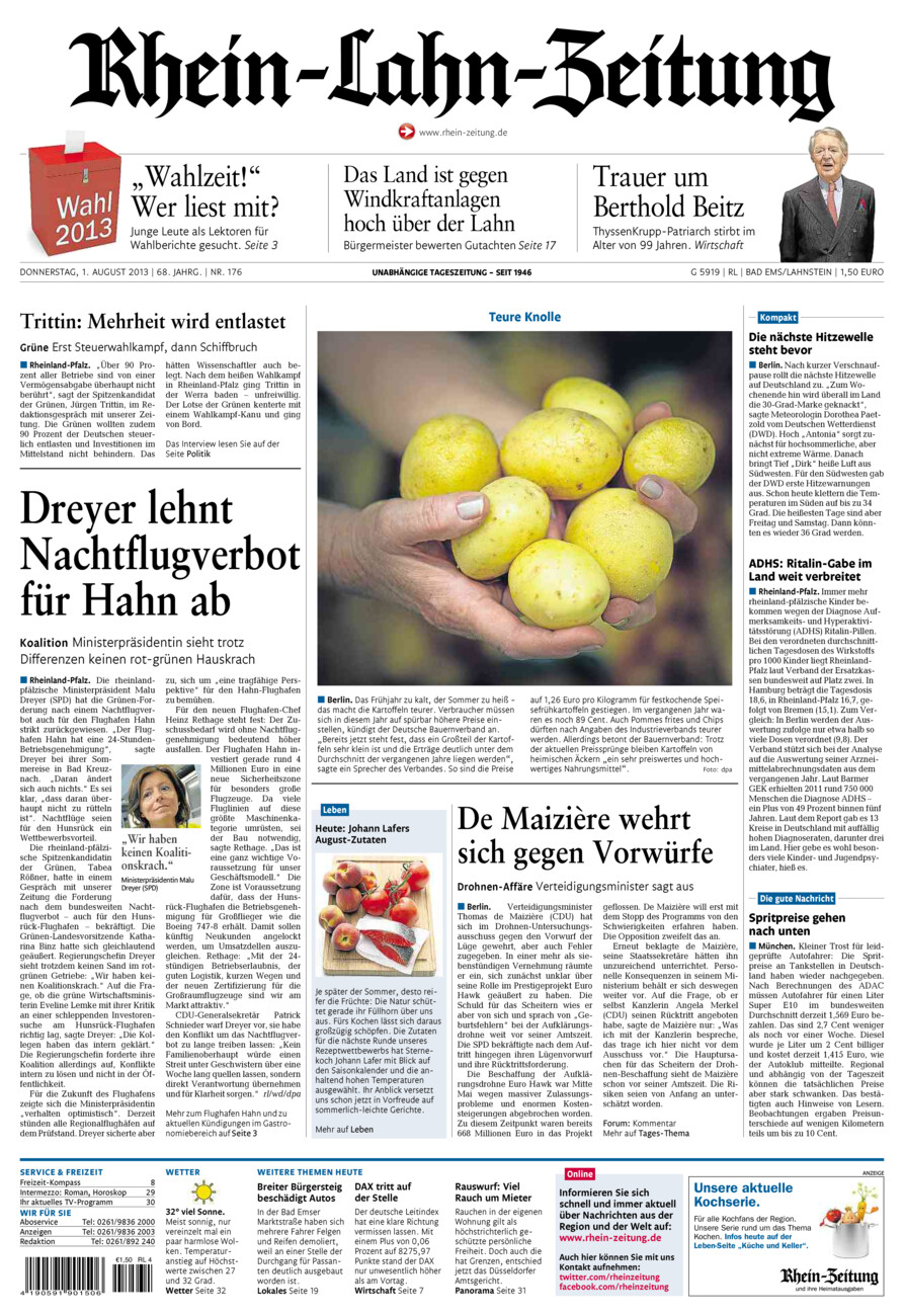 Rhein-Lahn-Zeitung vom Donnerstag, 01.08.2013