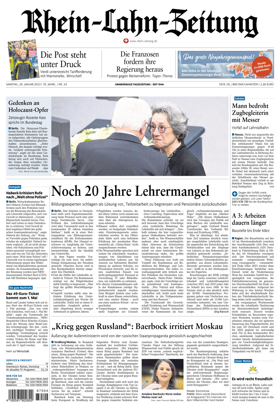 Rhein-Lahn-Zeitung vom Samstag, 28.01.2023