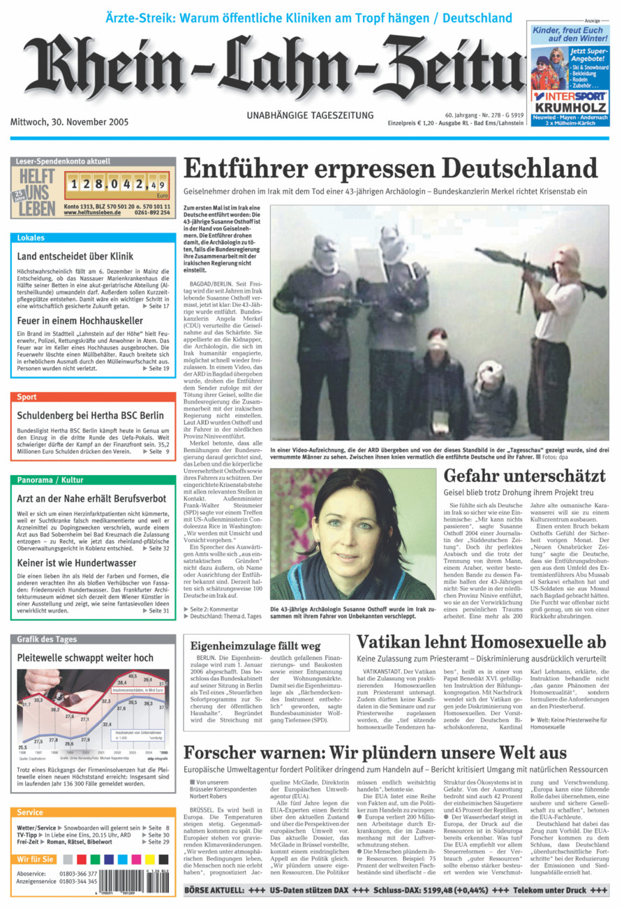 Rhein-Lahn-Zeitung vom Mittwoch, 30.11.2005