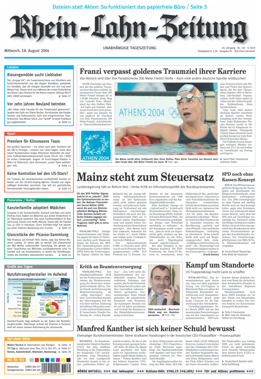 Rhein-Lahn-Zeitung vom Mittwoch, 18.08.2004