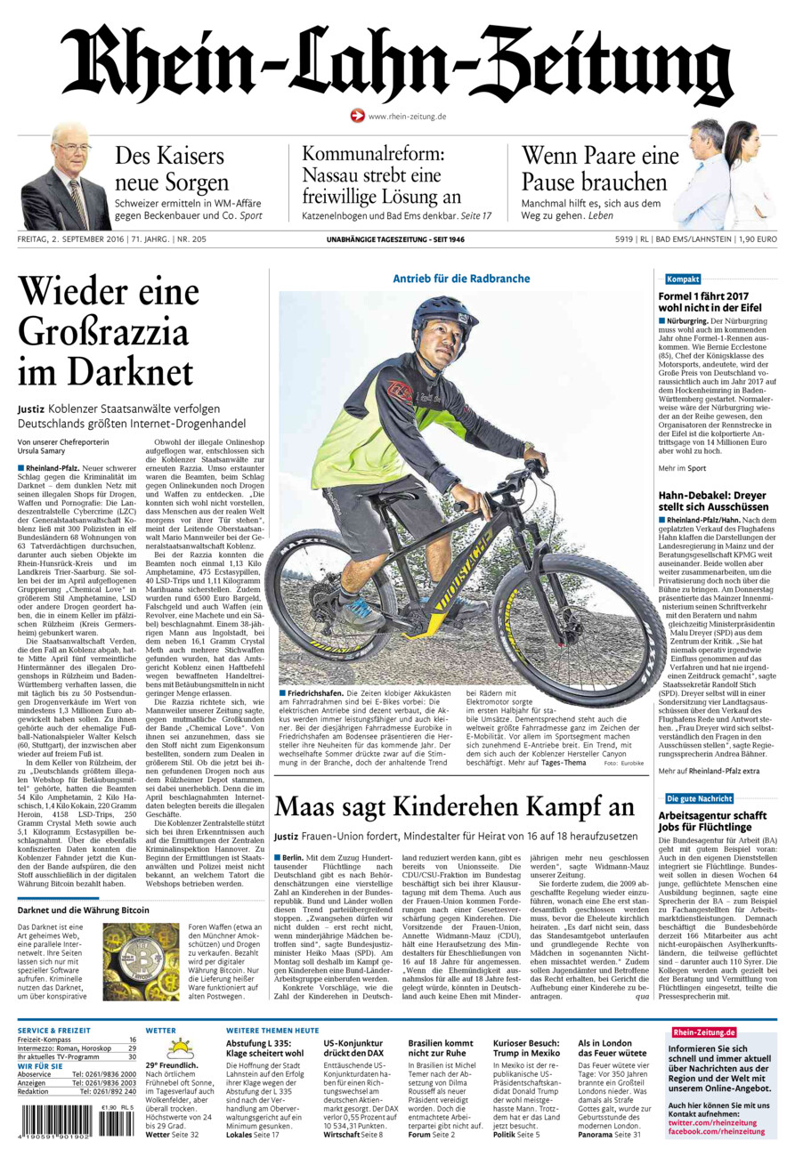 Rhein-Lahn-Zeitung vom Freitag, 02.09.2016