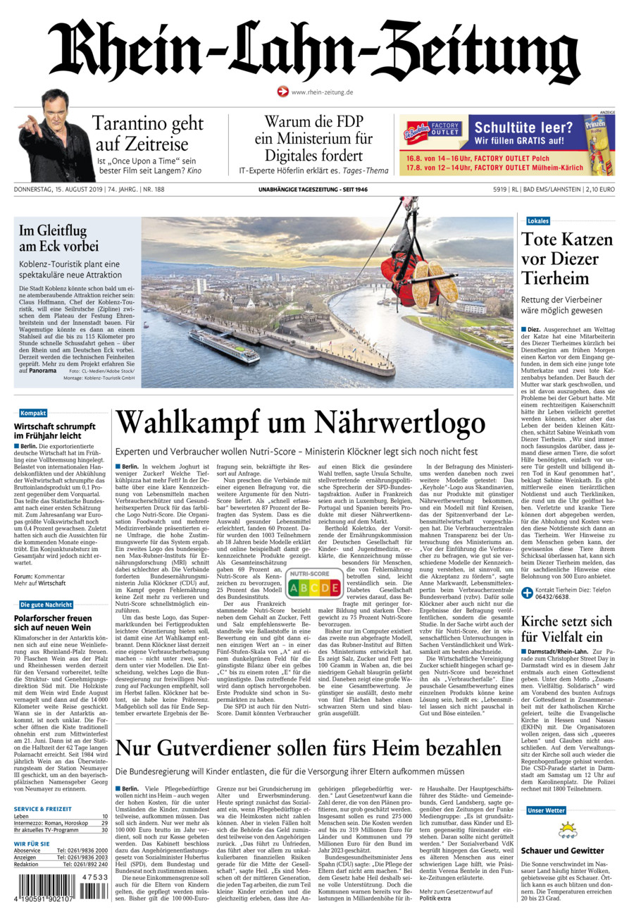 Rhein-Lahn-Zeitung vom Donnerstag, 15.08.2019