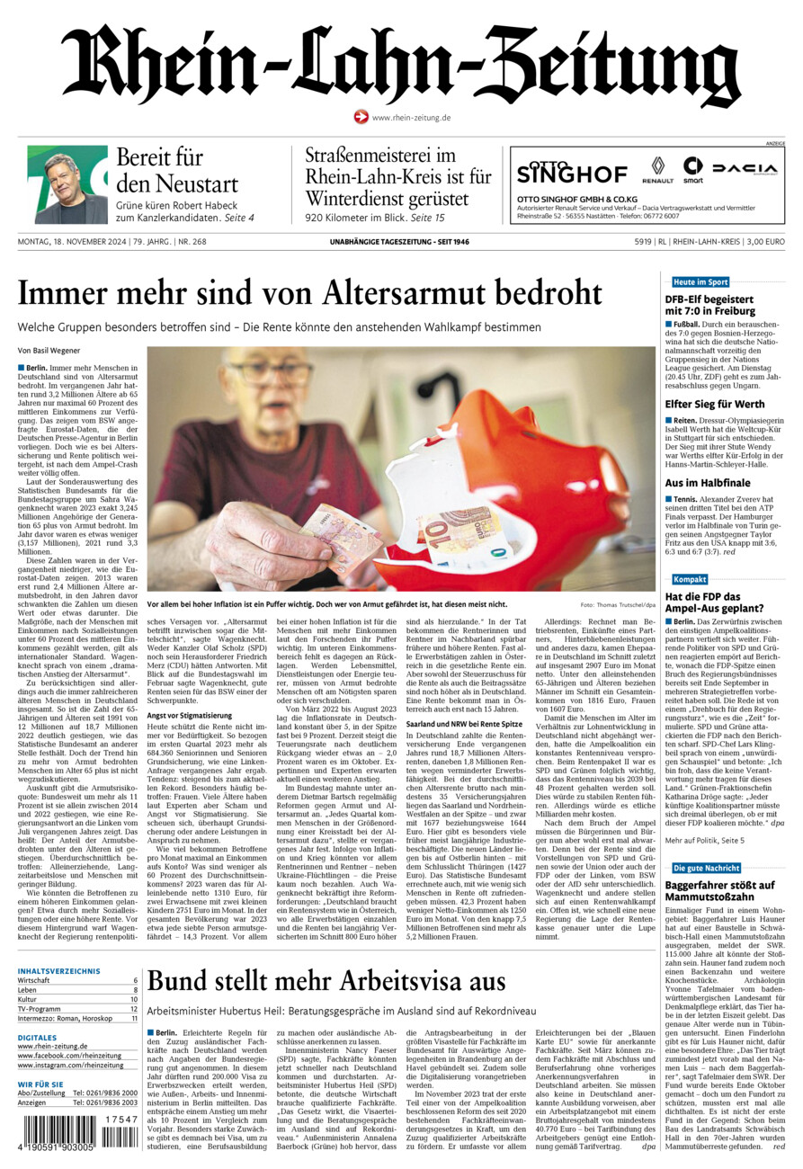 Rhein-Lahn-Zeitung vom Montag, 18.11.2024