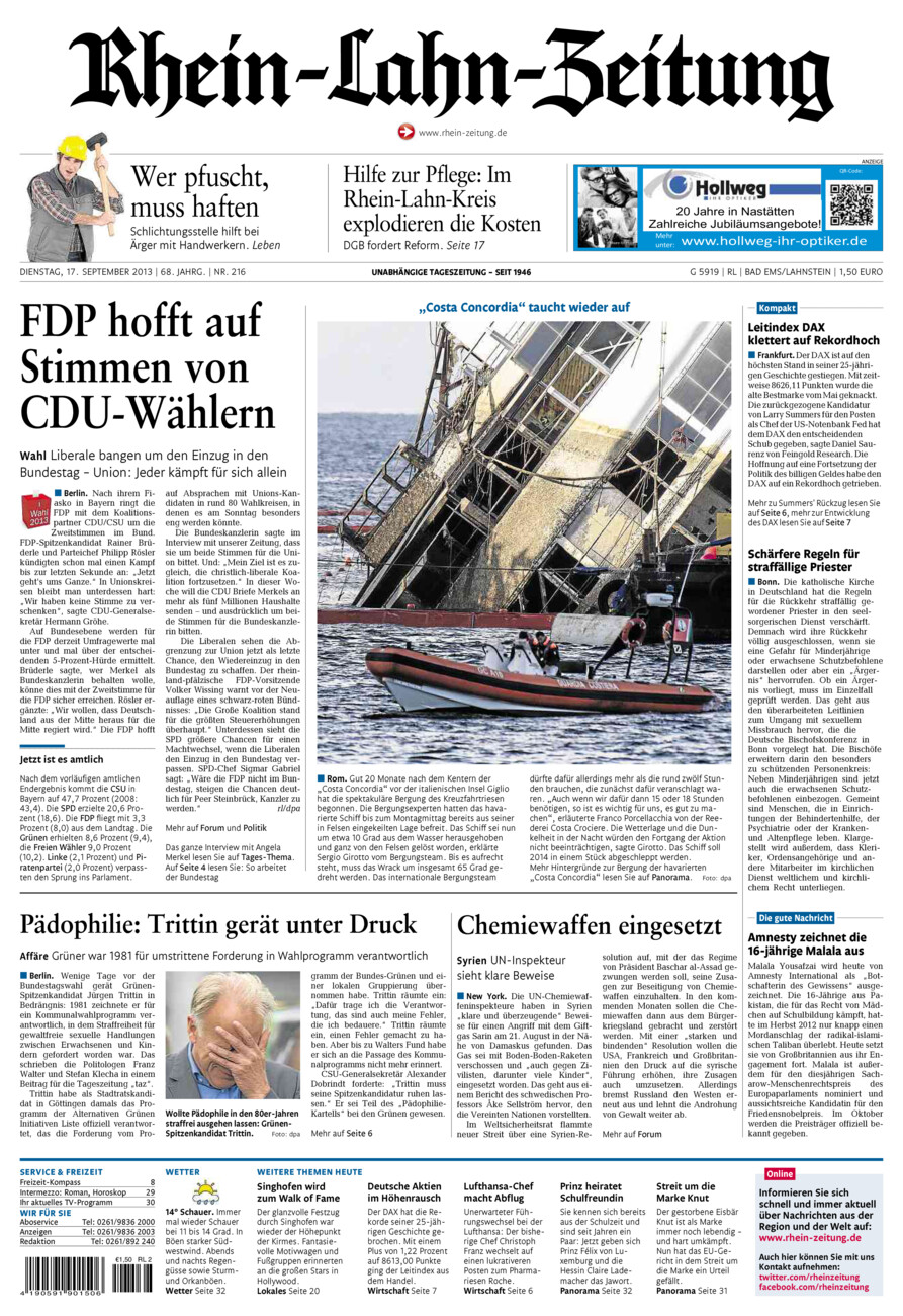 Rhein-Lahn-Zeitung vom Dienstag, 17.09.2013
