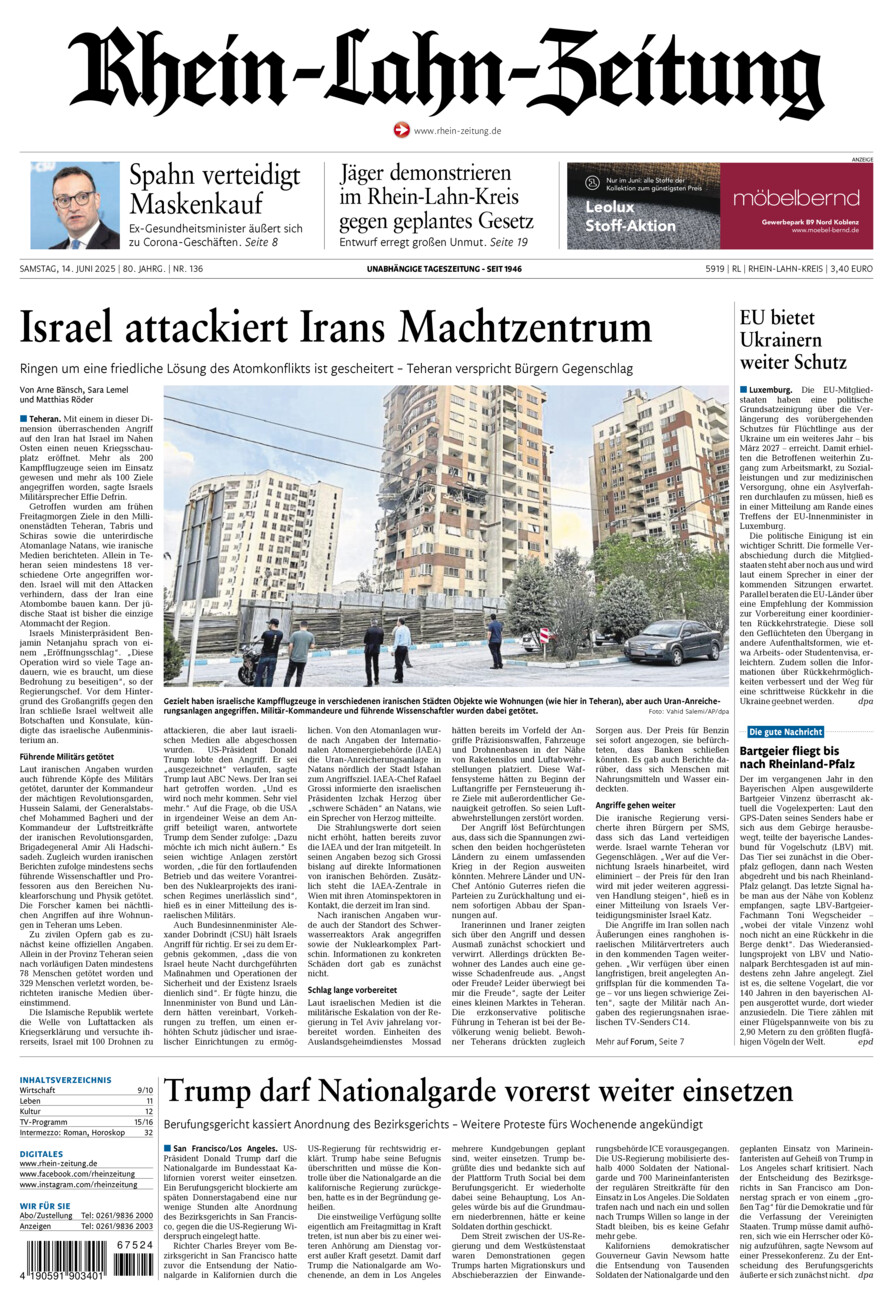 Rhein-Lahn-Zeitung vom Samstag, 14.06.2025