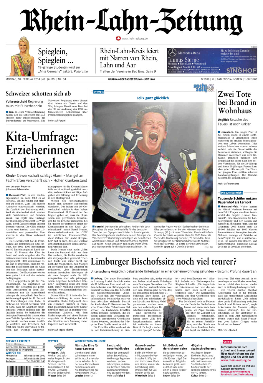 Rhein-Lahn-Zeitung vom Montag, 10.02.2014