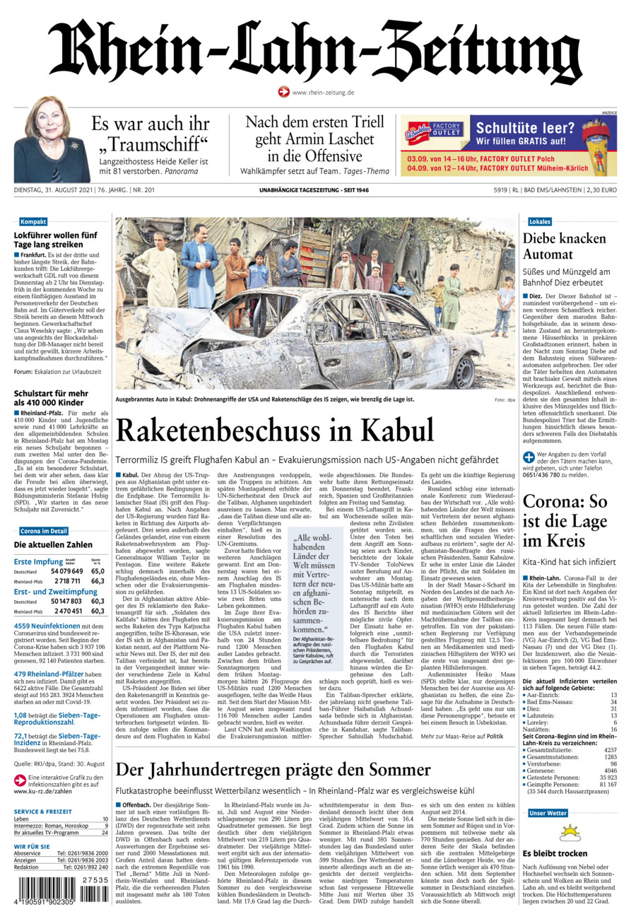 Rhein-Lahn-Zeitung vom Dienstag, 31.08.2021
