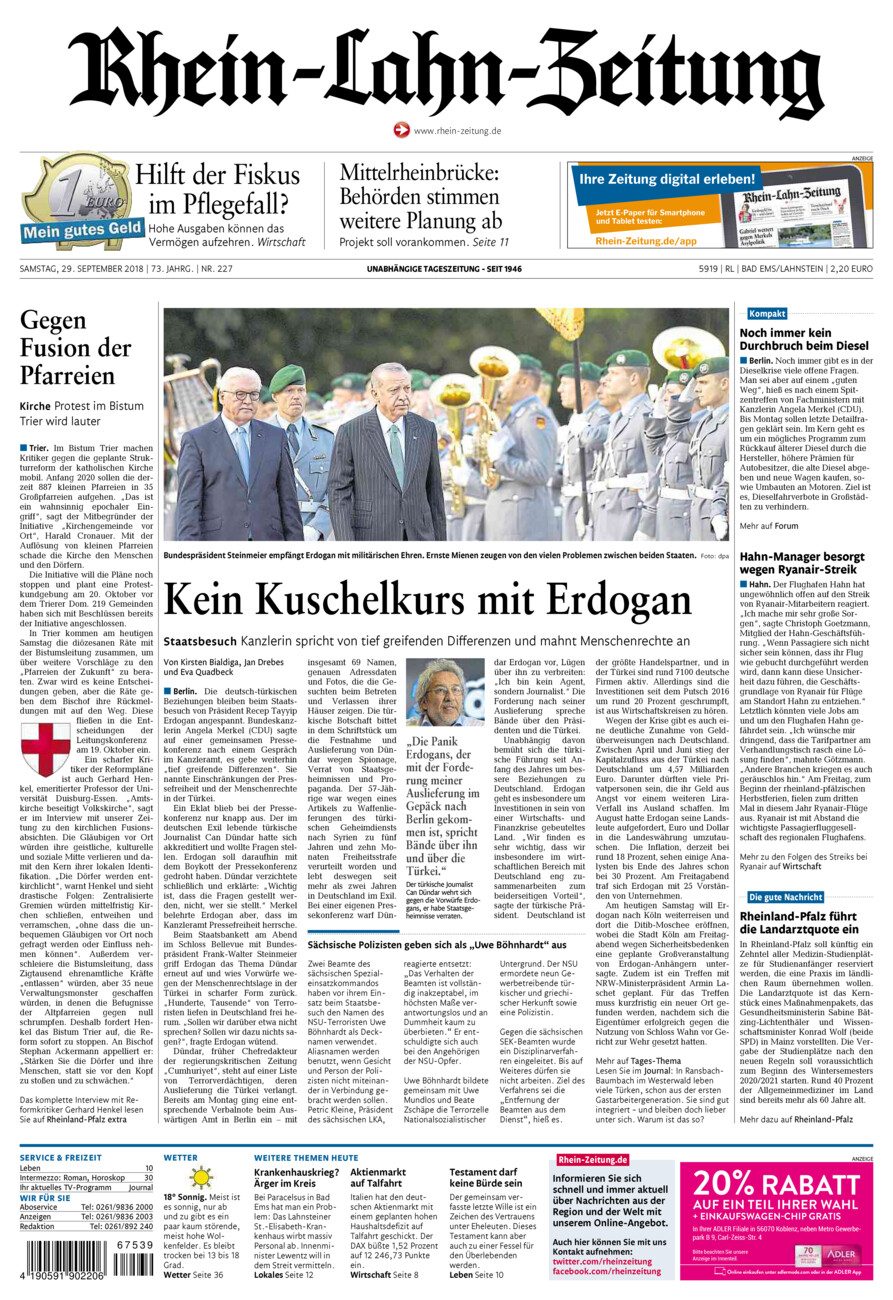 Rhein-Lahn-Zeitung vom Samstag, 29.09.2018