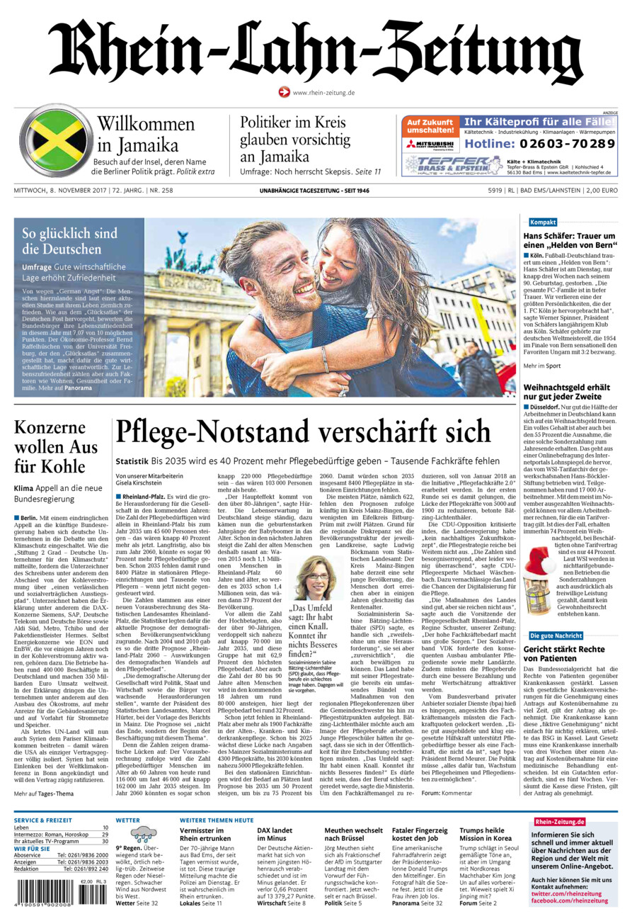 Rhein-Lahn-Zeitung vom Mittwoch, 08.11.2017