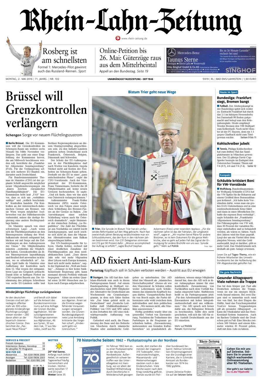 Rhein-Lahn-Zeitung vom Montag, 02.05.2016