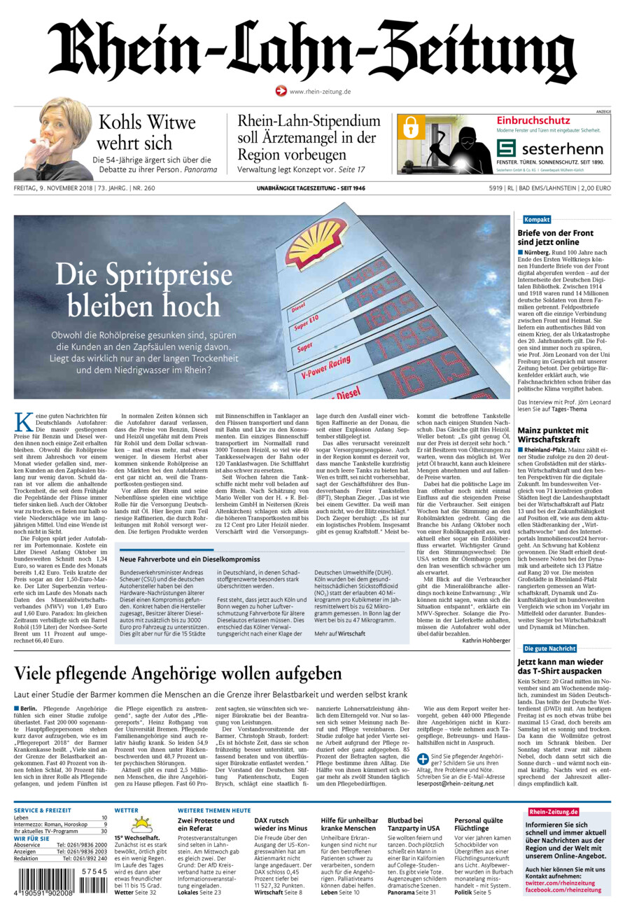 Rhein-Lahn-Zeitung vom Freitag, 09.11.2018