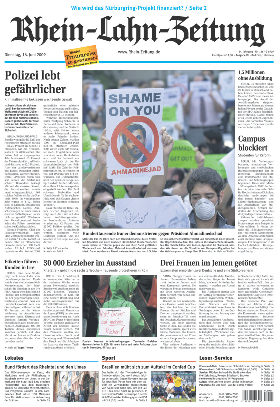 Rhein-Lahn-Zeitung vom Dienstag, 16.06.2009