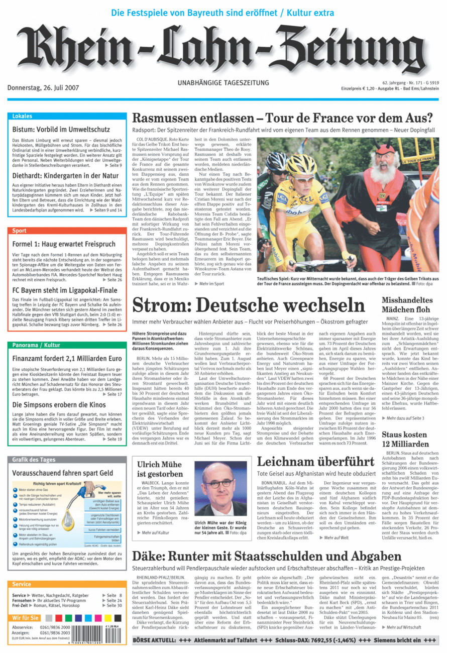 Rhein-Lahn-Zeitung vom Donnerstag, 26.07.2007