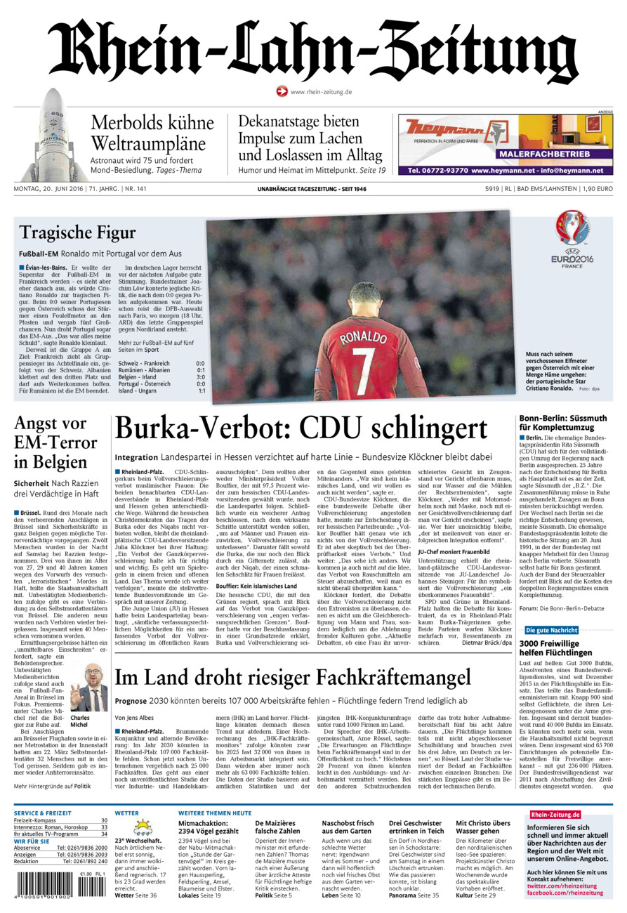 Rhein-Lahn-Zeitung vom Montag, 20.06.2016