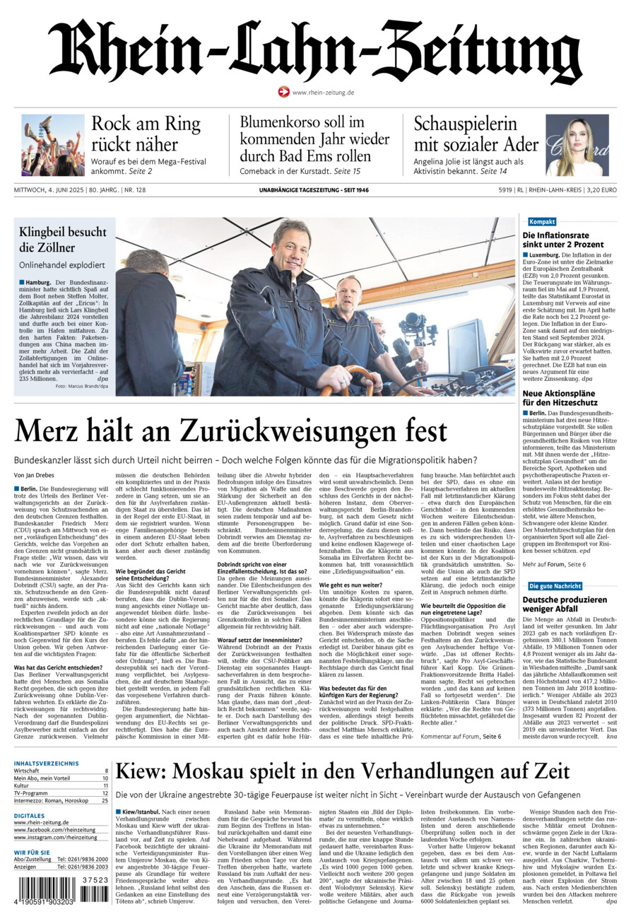Rhein-Lahn-Zeitung vom Mittwoch, 04.06.2025