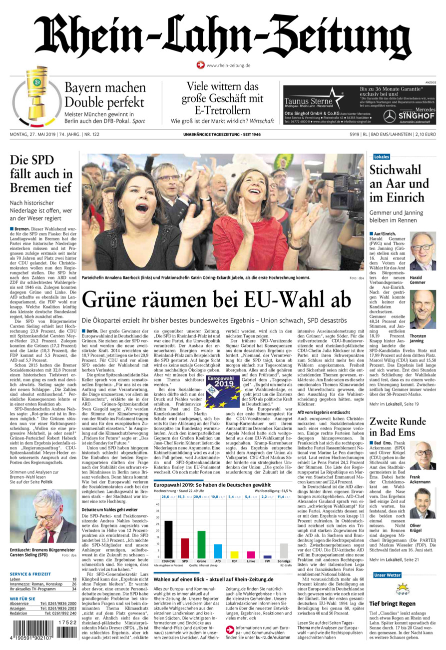 Rhein-Lahn-Zeitung vom Montag, 27.05.2019