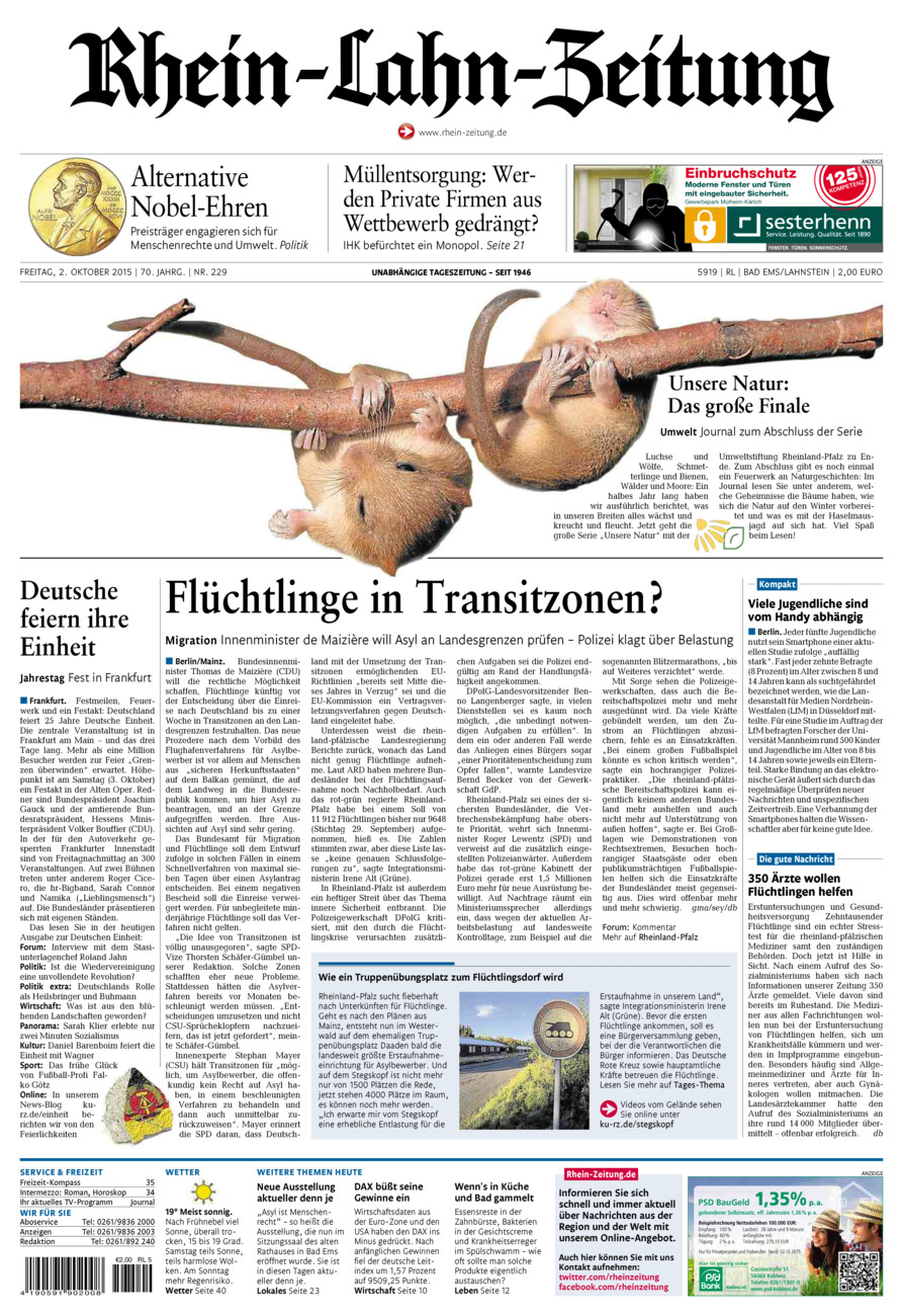 Rhein-Lahn-Zeitung vom Freitag, 02.10.2015