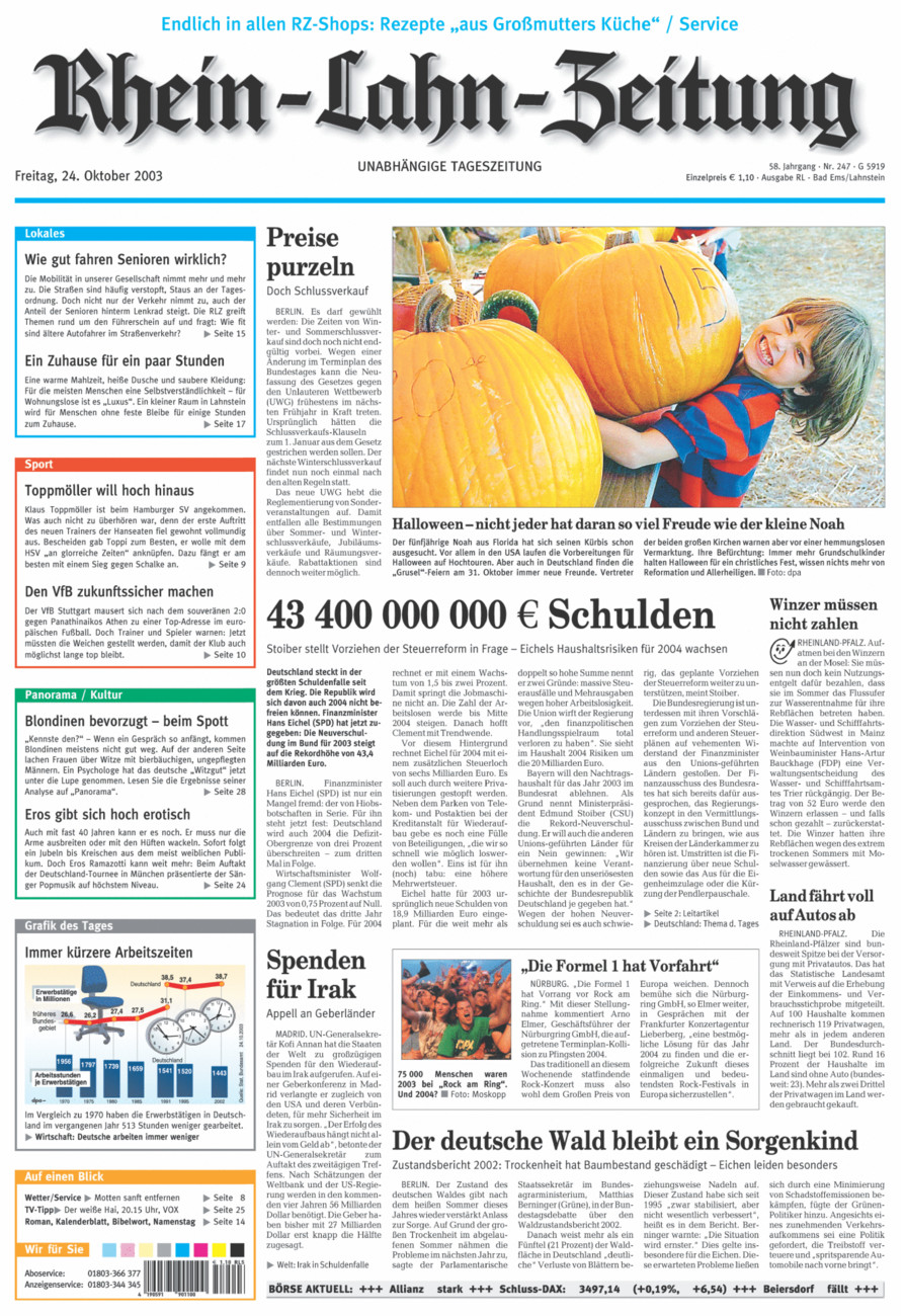 Rhein-Lahn-Zeitung vom Freitag, 24.10.2003