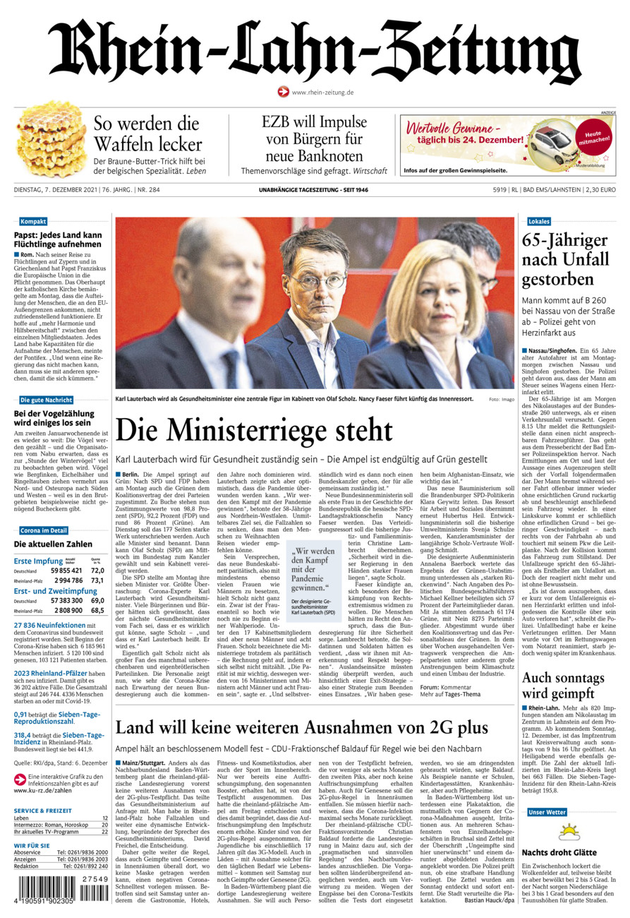 Rhein-Lahn-Zeitung vom Dienstag, 07.12.2021