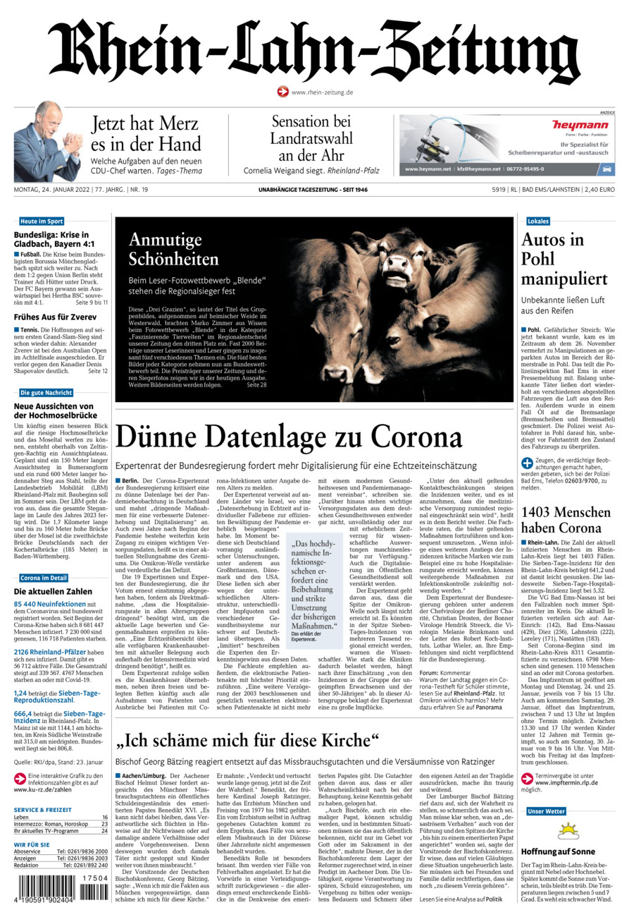 Rhein-Lahn-Zeitung vom Montag, 24.01.2022